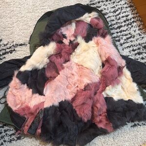 Women's Multicolor Fur-Lined Jacket- Real Fur